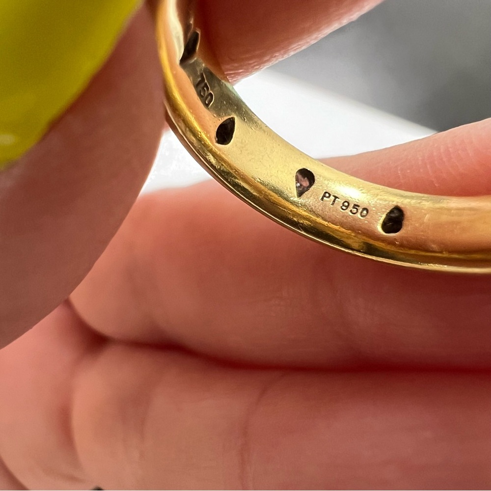 Vintage Tiffany & Co. 18K Yellow Gold Platinum Diamond 4mm Etoile Band Ring - Picture 7 of 7
